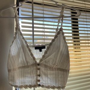 Cropped White Lace Button Top